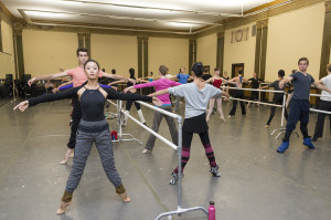 Ballet San Jose dancers taking class.