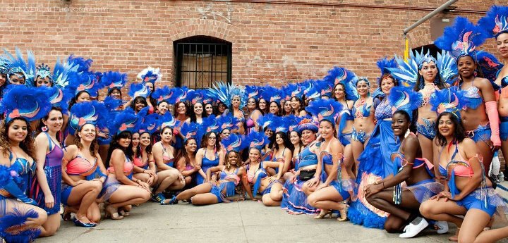 Large group of Carnaval dancers pose