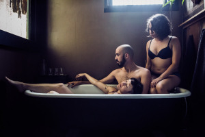 Erin, Eric and Kat in in a bath tub