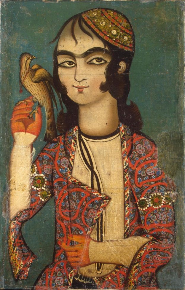 Boy Holding a Falcon, Iran, Late 18th century, Qajar Dynasty, Hermitage Museum