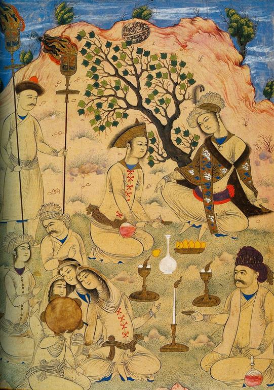 Outdoor entertainment for a prince (believed to be Shah Abbas II), Mohammad Qasim (1620-25), British Library.