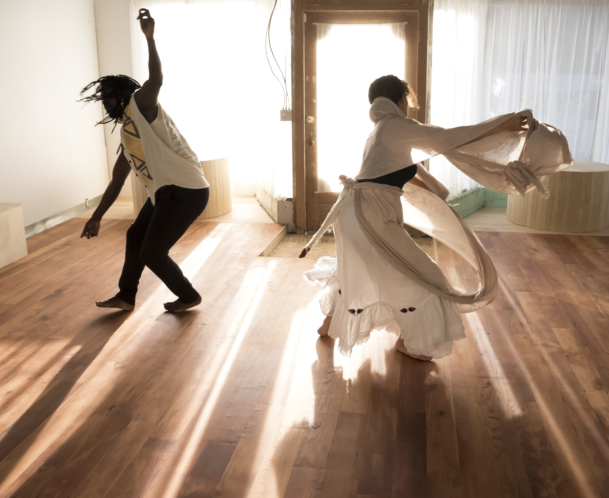 Two people dancing in Chris Evans' Reconstructions