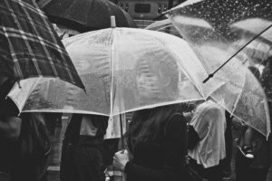 Woman is seen through her translucent umbrella