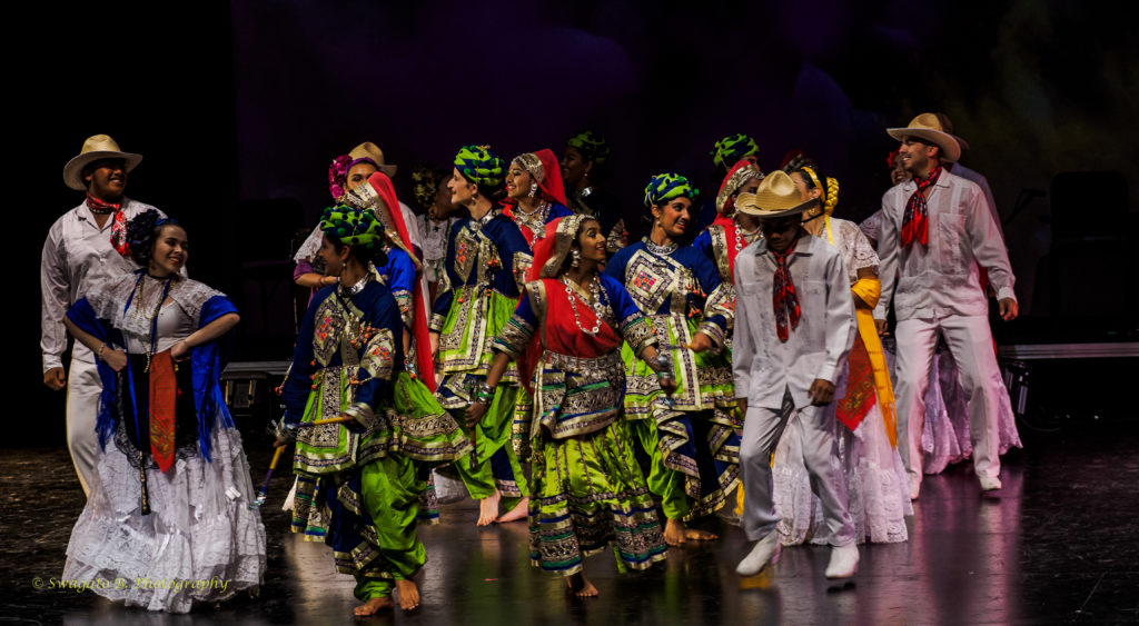 A large group of Raas and Folklorico dancers