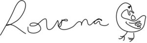 Rowena Richie's signature with a Sankofa drawing