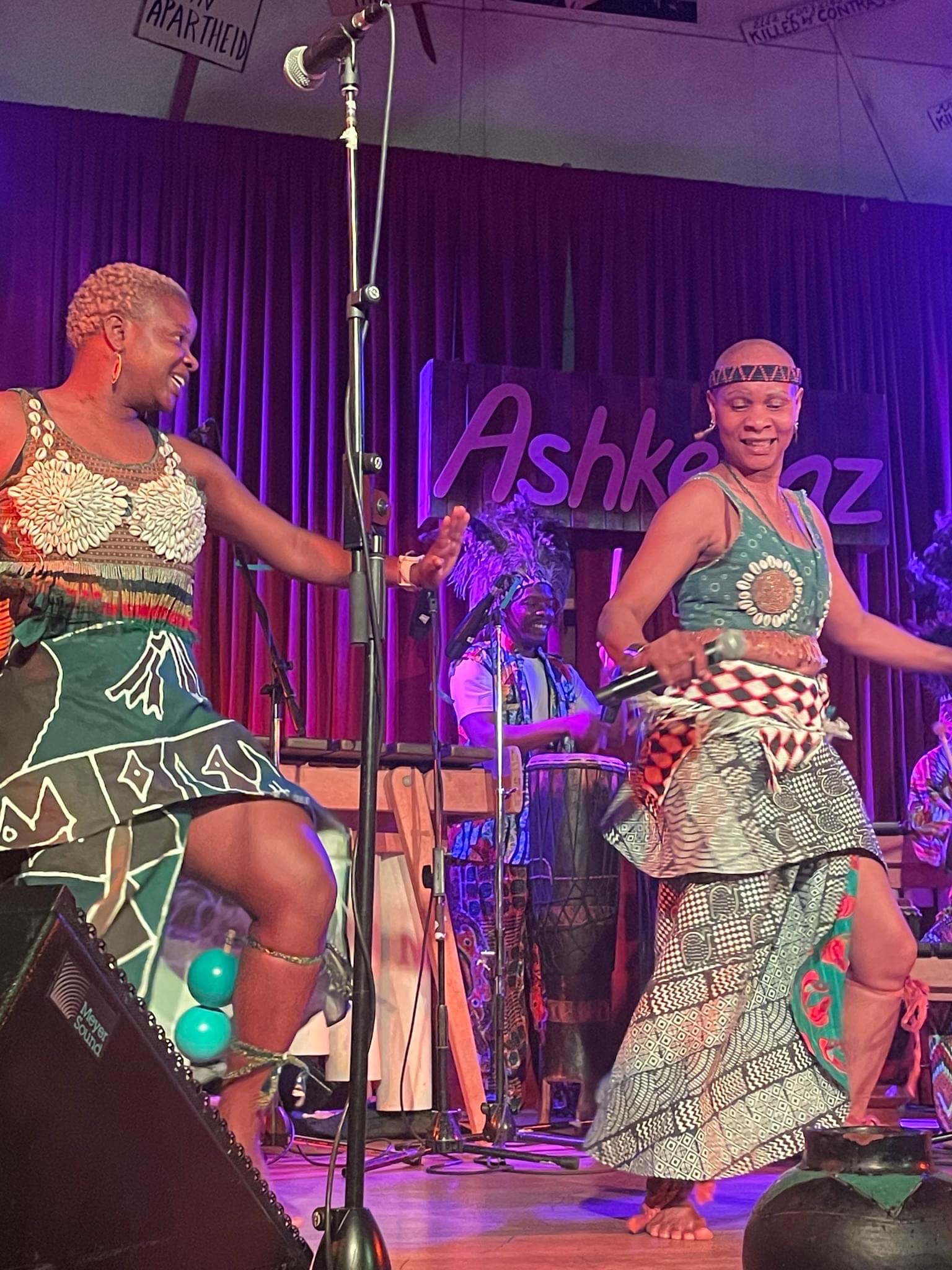 Kanukai & Julia Chigamba dancing on stage at Ashkenaz Dance and Music Community Center