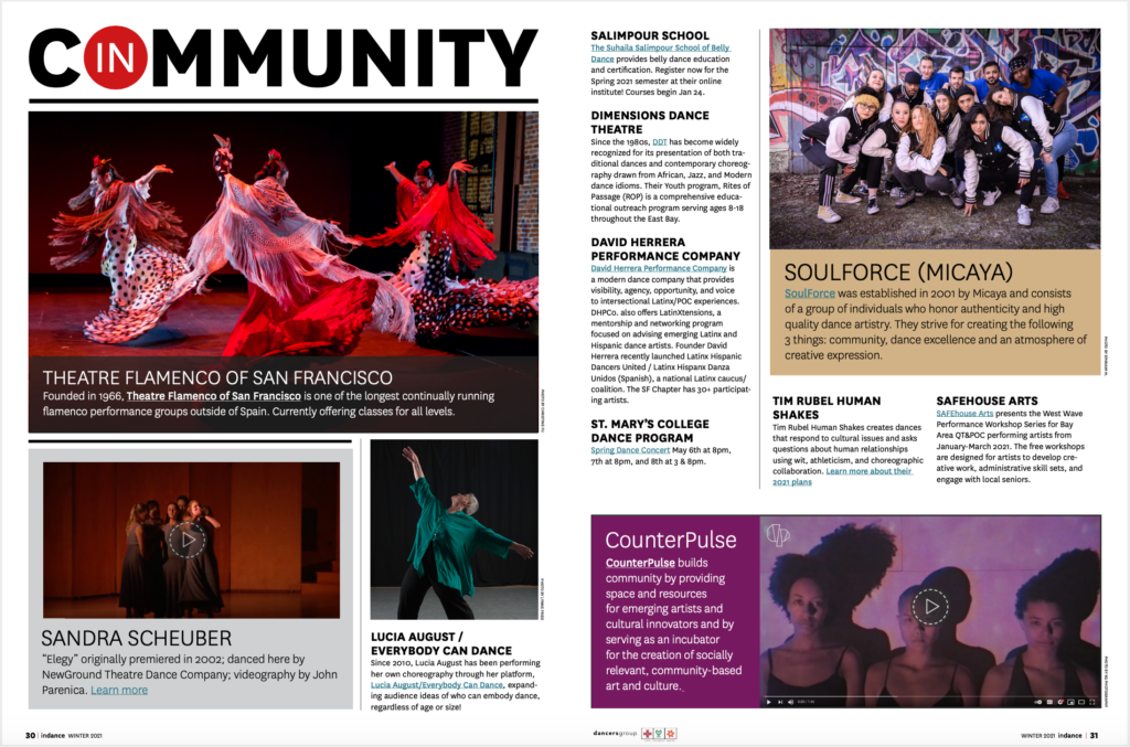 Screenshot of the "In Community" column for In Dance magazine.