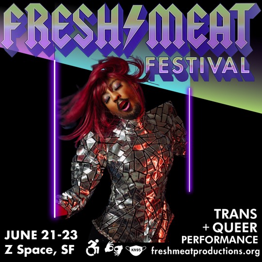 Purple and green 2024 Fresh Meat Festival flyer featuring Iman dancing in silver outfit.