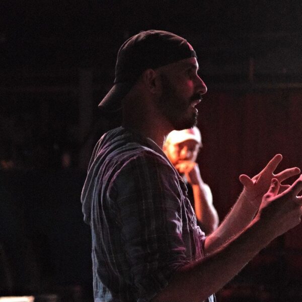 Detour Productions’ Co-Artistic Director Eric Garcia rehearsing We Build Houses Here. Photo credit: Danny Hernandez.