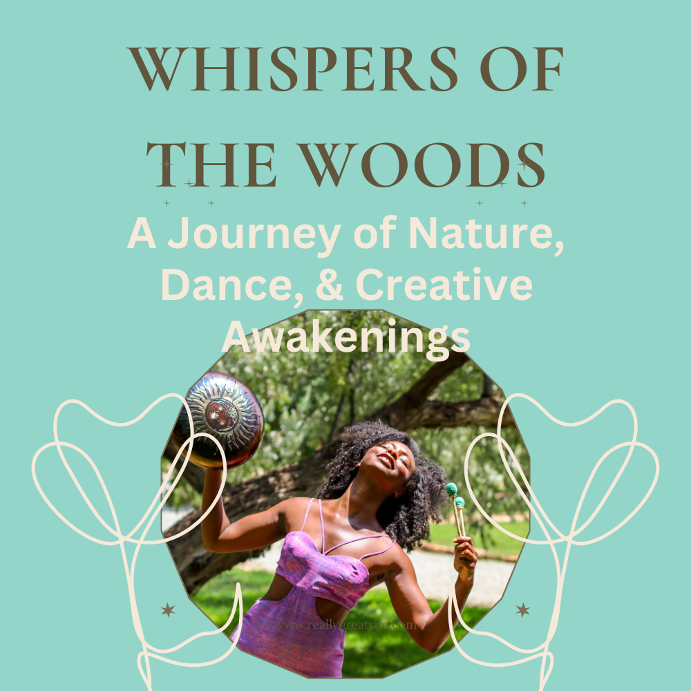 Woman, the workshop guide, playing an instrument in nature.