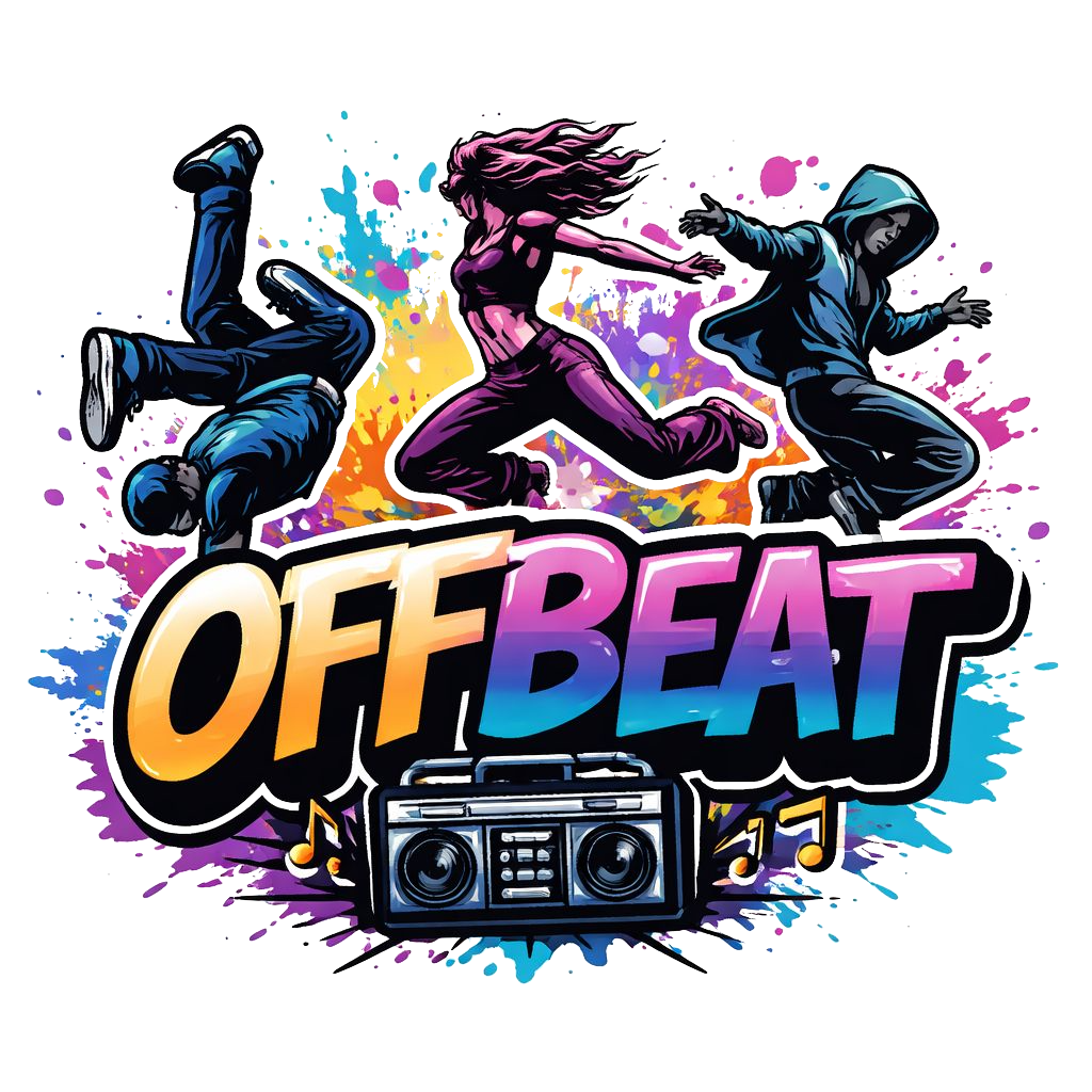 Offbeat Crew's logo with street dancers and a loudspeaker