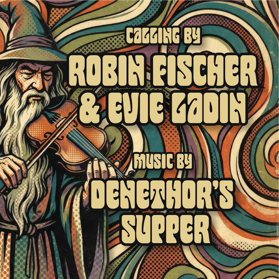 Gandalf the white wizard is playing the fiddle. Behind him are psychadelic swirls.